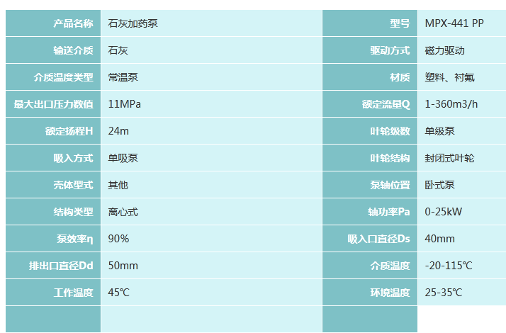 石灰加药泵选型